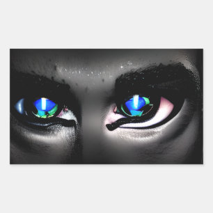 Scary Blue Eyes Staring out of the Dark Rectangular Sticker