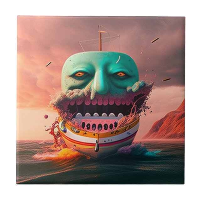 Scary boat ceramic tile (Front)