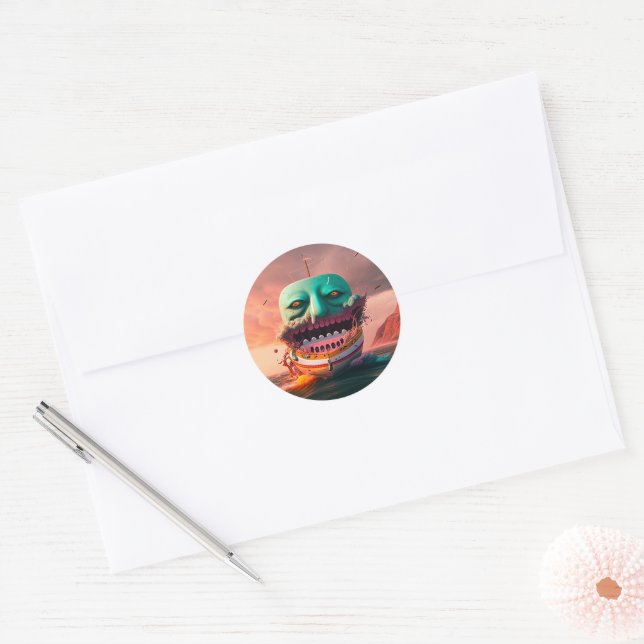Scary boat classic round sticker (Envelope)