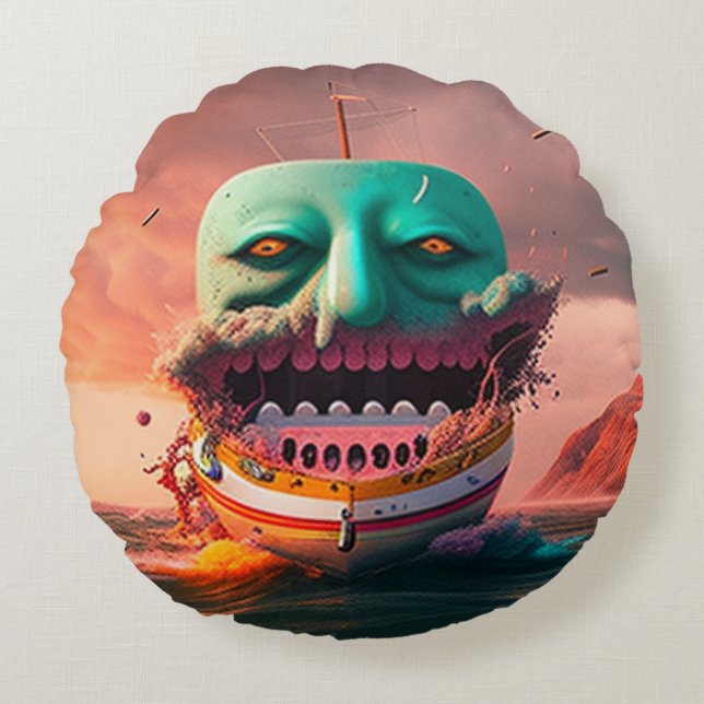 Scary boat round cushion (Front)