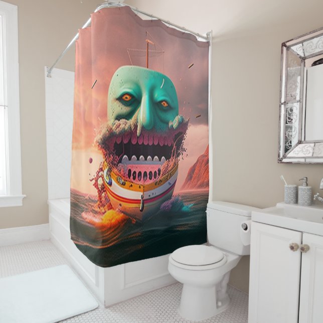 Scary boat shower curtain (In Situ)