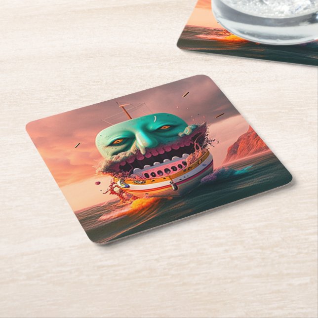 Scary boat square paper coaster (Angled)