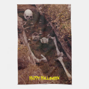 Scary Bones Skeleton Halloween Photo Designed Tea Towel