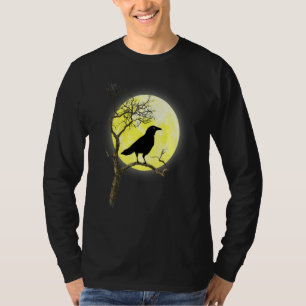 Scary But Cute Black Crow Raven Bird Full Moon Nat T-Shirt