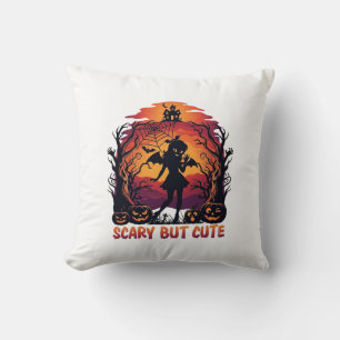 Scary But Cute Halloween Bat Girl Pumpkins Haunted Cushion