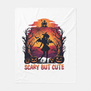 Scary But Cute Halloween Bat Girl Pumpkins Haunted Fleece Blanket