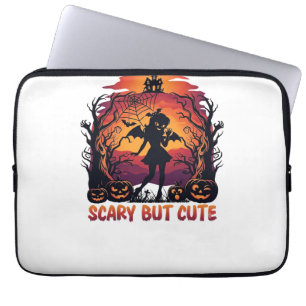 Scary But Cute Halloween Bat Girl Pumpkins Haunted Laptop Sleeve