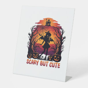 Scary But Cute Halloween Bat Girl Pumpkins Haunted Pedestal Sign