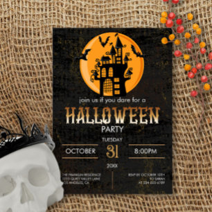 Scary Castle Flying Bats Halloween Party Invitation