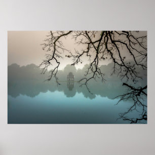 Scary castle in a spooky lake poster