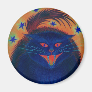 Scary Cat Blue fridge magnet round