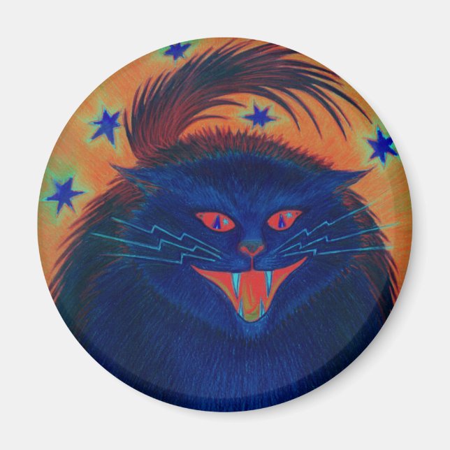 Scary Cat Blue fridge magnet round (Front)