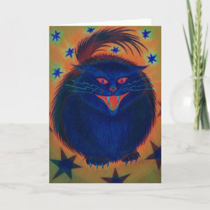 Scary Cat Blue greetings card