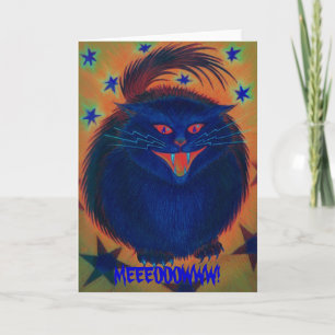 Scary Cat Blue 'MEEEOOOWWW!' greetings card