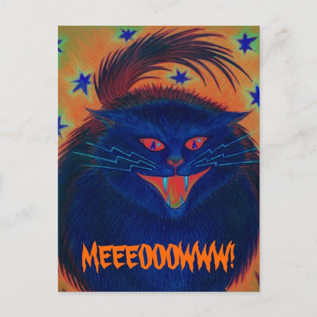 Scary Cat Blue 'MEEEOOOWWW!' postcard (Front)