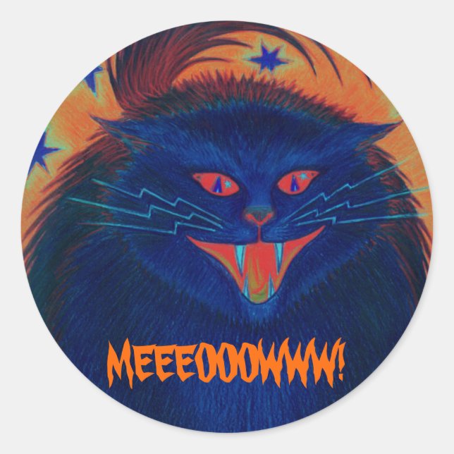 Scary Cat Blue 'MEEEOOOWWW!' sticker (Front)