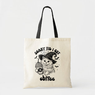 Scary Cat Coffee Cute Halloween Tote Bag