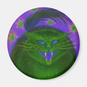 Scary Cat Green fridge magnet round