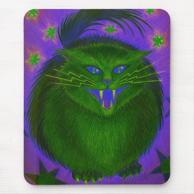 Scary Cat Green mousepad vertical (Front)