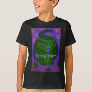 Scary Cat Green 'Trick or Treat?' t-shirt