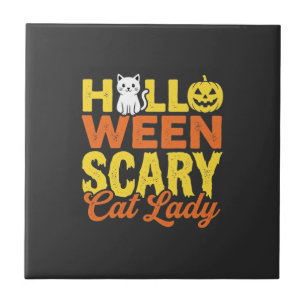 Scary Cat Lady Halloween Design_1 Ceramic Tile