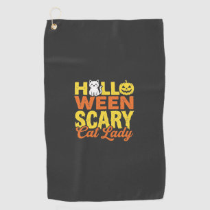 Scary Cat Lady Halloween Design_1 Golf Towel