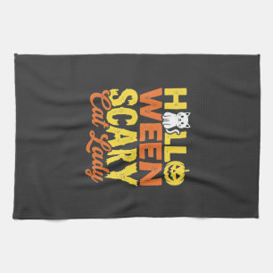 Scary Cat Lady Halloween Design_1 Tea Towel