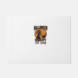 Scary Cat Lady Halloween Witch Web Vintage Shirt_1 Doormat
