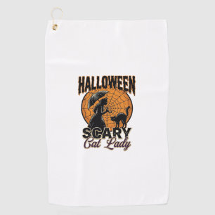 Scary Cat Lady Halloween Witch Web Vintage Shirt_1 Golf Towel