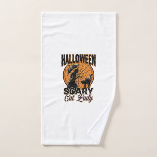 Scary Cat Lady Halloween Witch Web Vintage Shirt_1 Hand Towel