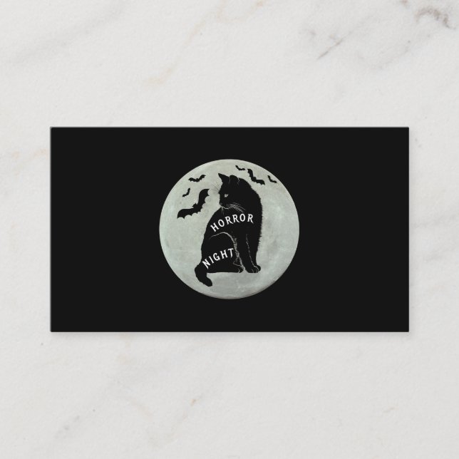 Scary Cat Saying Horror Night With Bats Halloween  Business Card (Front)