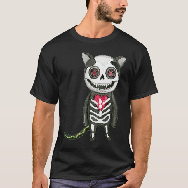 Scary Cat Sugar Skull Calavera Dia De Los Muertos  T-Shirt (Front)