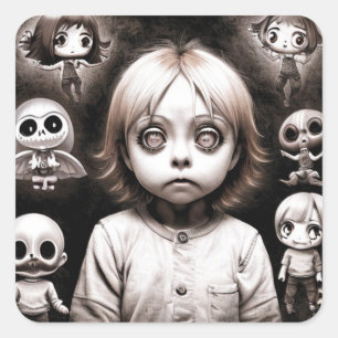 Scary Child with Hypnotizing Eyes Halloween Square Sticker
