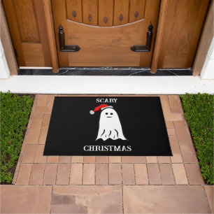 Scary Christmas Ghost with Santa Hat  Doormat