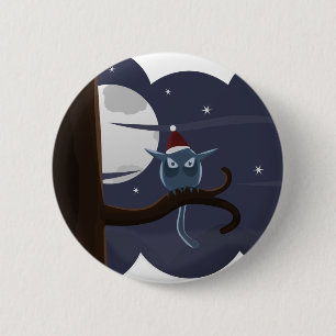 scary christmas owl 6 cm round badge