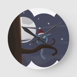 scary christmas owl round clock