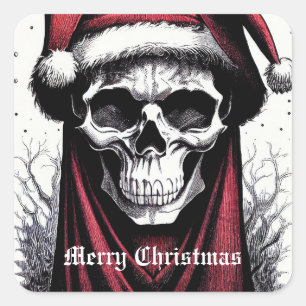 Scary Christmas Skull With Santa Hat Square Sticker