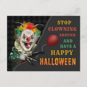 Scary Clown Creepy Circus Halloween Funny Joke Postcard
