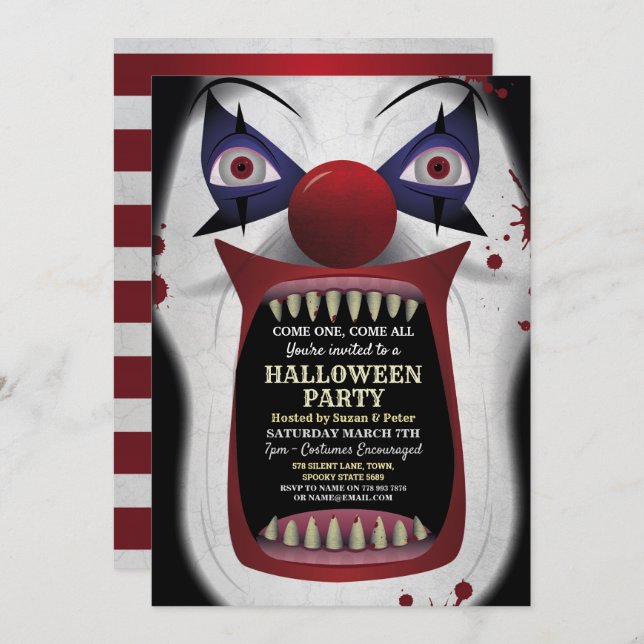 Scary Clown Halloween Party Carnival Circus Horror Invitation (Front/Back)