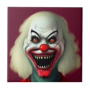 scary clown horror portrait ugly monster Halloween Ceramic Tile