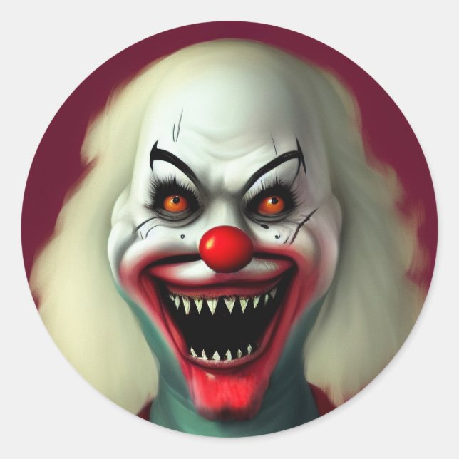 scary clown horror portrait ugly monster Halloween Classic Round Sticker (Front)
