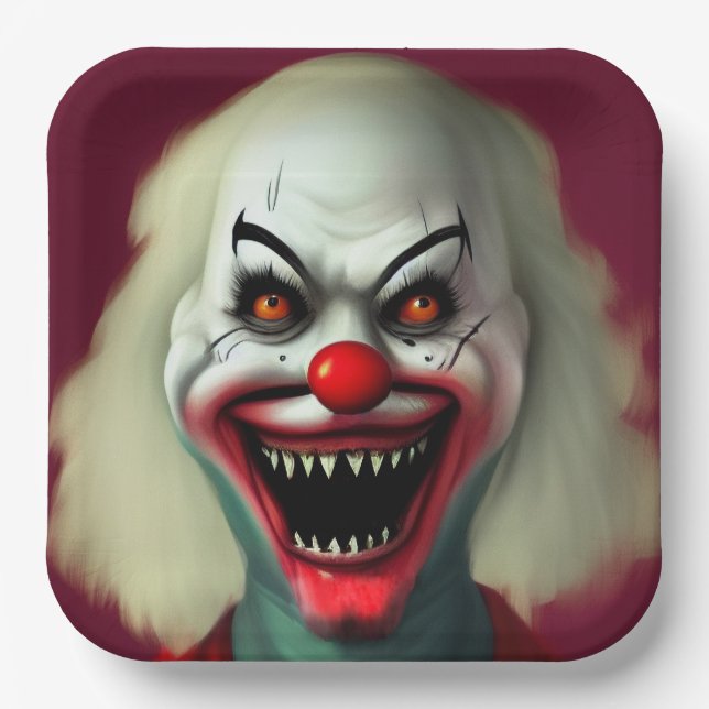 scary clown horror portrait ugly monster Halloween Paper Plate (Front)