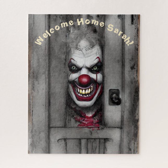 Scary Clown Portrait With Terrifying Custom Text Jigsaw Puzzle (Vertical)