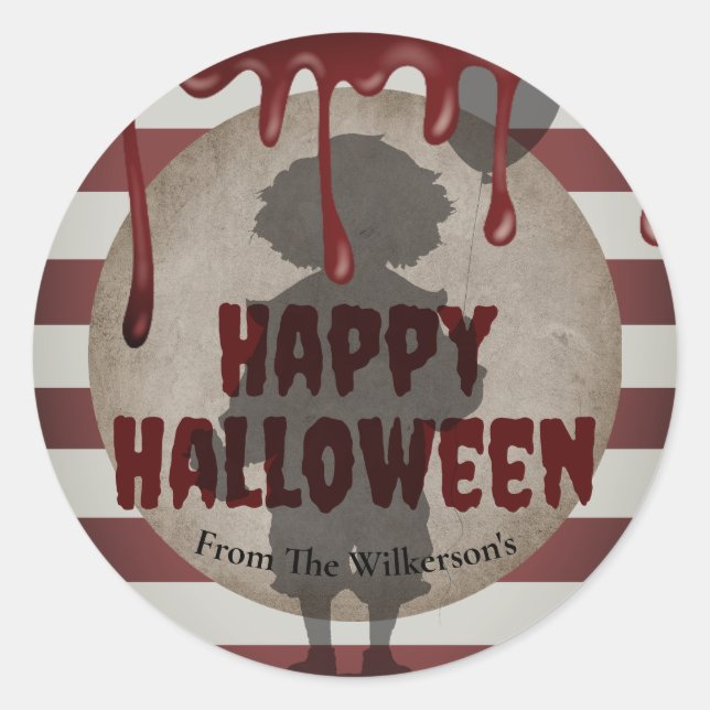 Scary Clown Shadow Creepy  Carnival Halloween Classic Round Sticker (Front)