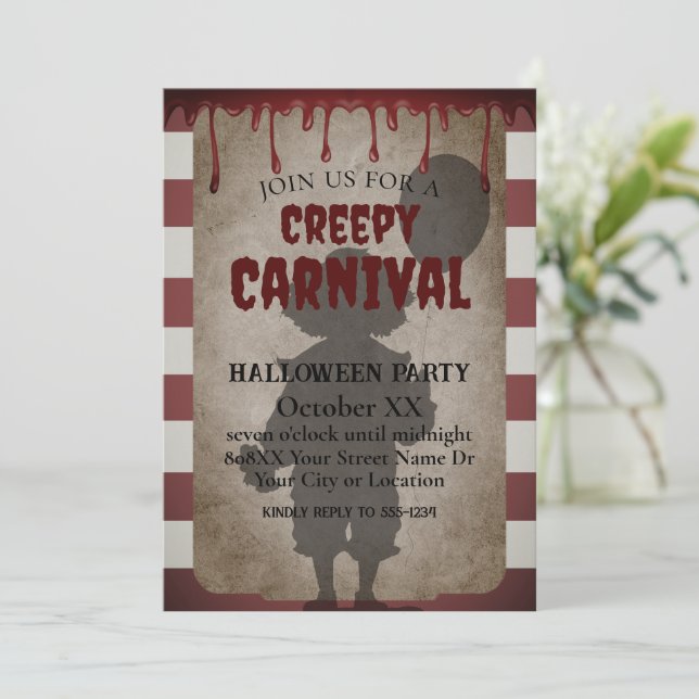 Scary Clown Shadow Creepy Carnival Halloween Party Invitation (Standing Front)