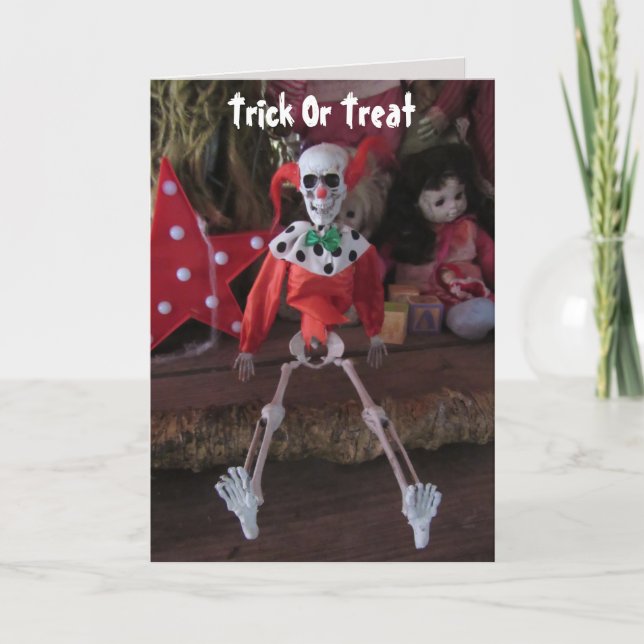 Scary Clown Skeleton Doll Halloween Card (Front)