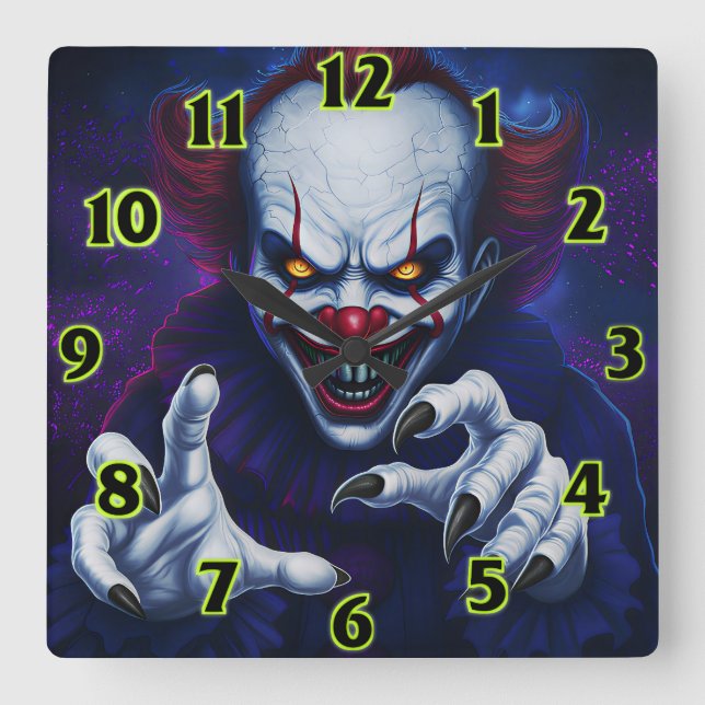 Scary Clown  Square Wall Clock (Front)