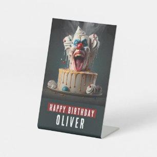 Scary clown themed Birthday Pedestal Sign