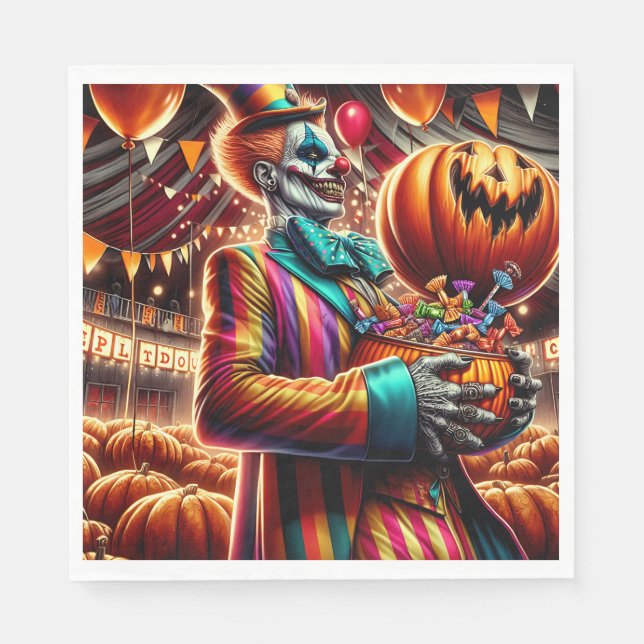 Scary Clown with Jack O' Lantern Halloween Napkin (Front)