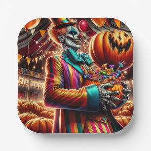 Scary Clown with Jack O' Lantern Halloween Paper Plate